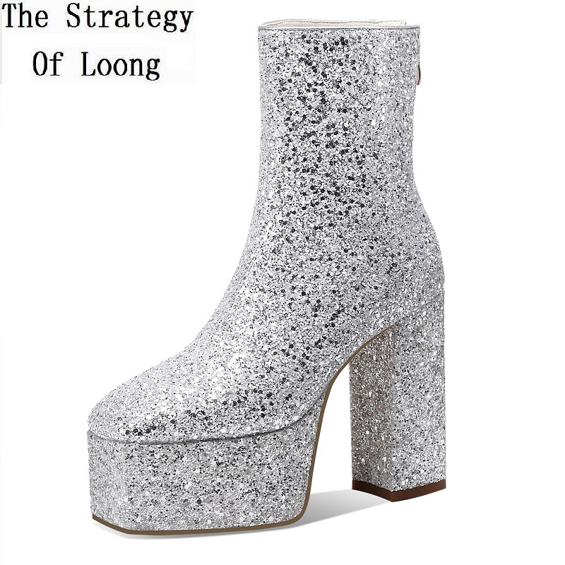 Spring Autumn New Concise Bling Platform Thick High Heels Genuine Leather Women Short Boots Winter Plush Ladies Ankle Botas, Spring autumn white
Spring Autumn New Concise Bling Platform Thick High Heels Genuine Leather Women Short Boots Winter Plush Ladies Ankle Botas, Spring autumn white