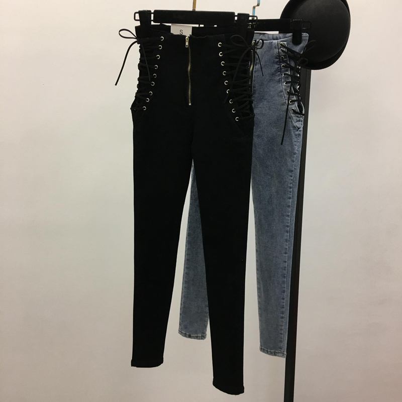 Jeans Women Lace-Up Skinny All-Match Zipper Simple Trendy Ankle-Length Trousers Womens Spring Autumn Slim Female High Quality T200608