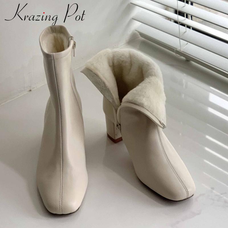 Krazing Pot streetwear real cow leather snow boots gladiator square toe thick med heel zipper winter warm mature ankle boots L86, Black
Krazing Pot streetwear real cow leather snow boots gladiator square toe thick med heel zipper winter warm mature ankle boots L86, Black