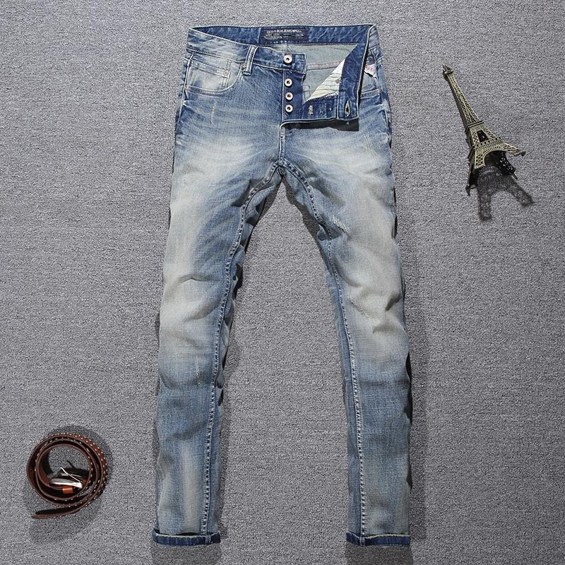 Italian Style Fashion Men Jeans Light Blue White Wash Ripped Jeans Men Buttons Pants Slim Fit Elastic Classical Designer
Italian Style Fashion Men Jeans Light Blue White Wash Ripped Jeans Men Buttons Pants Slim Fit Elastic Classical Designer