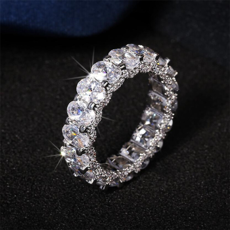 Oval Sterg Sier Shape 5A Cubic Zirconia Yellow CZ Dia Women's Engagement Band Ring 4