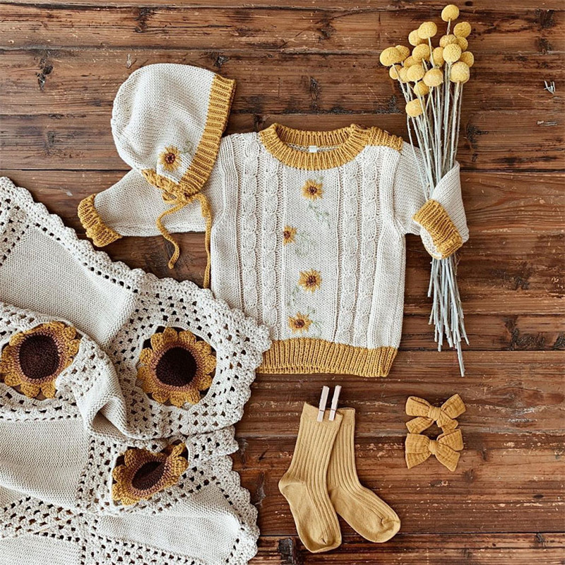 EnkeliBB Beautiful Lovely baby Autumn Winter Kniting Romper Boys and Girls Clothing Rainbow daisy Onesie Wild Wawa 201027