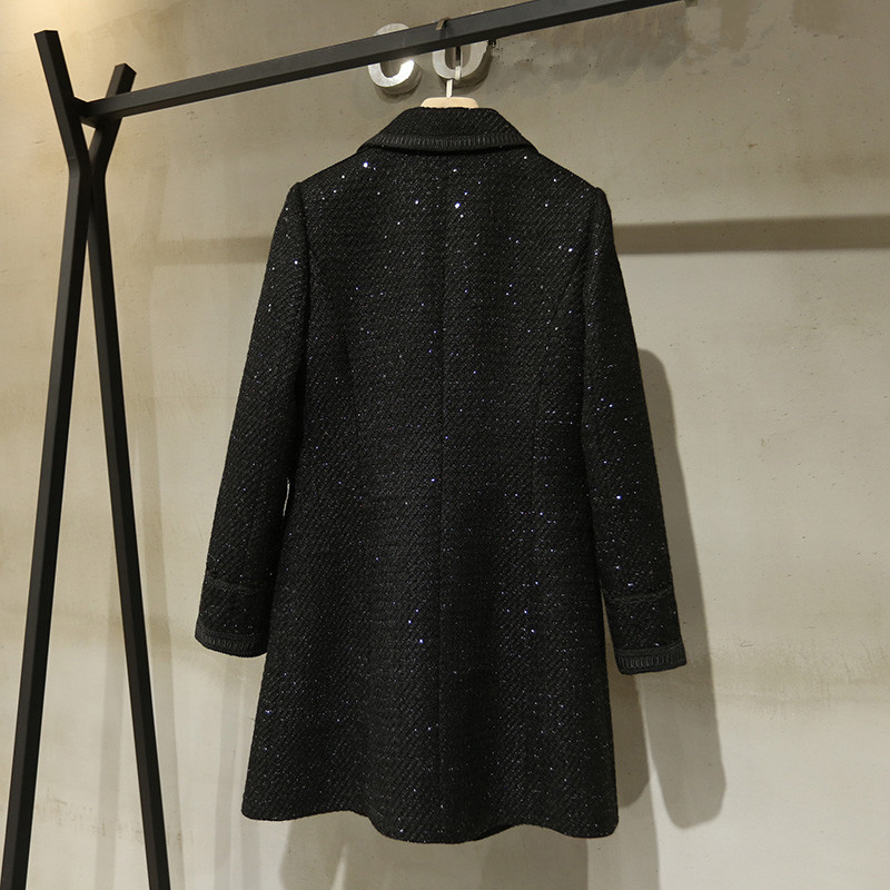 Autumn winter women's high quality tweed coat chic elegant sequins women coat B119 201215