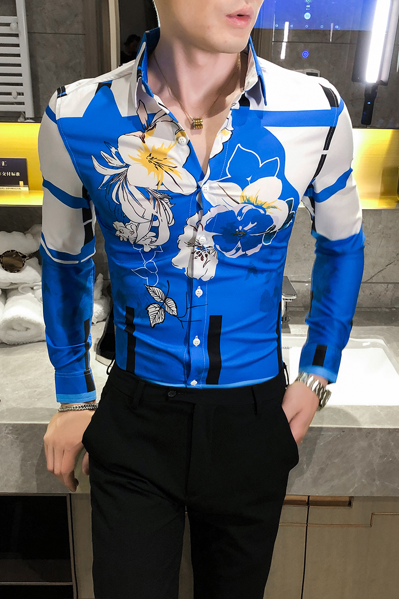High Quality Floral Shirts for Men Clothing Korean Slim Fit Men Casual Shirts Long Sleeve Streetwear/Night Club/Prom Tuxedo 201120