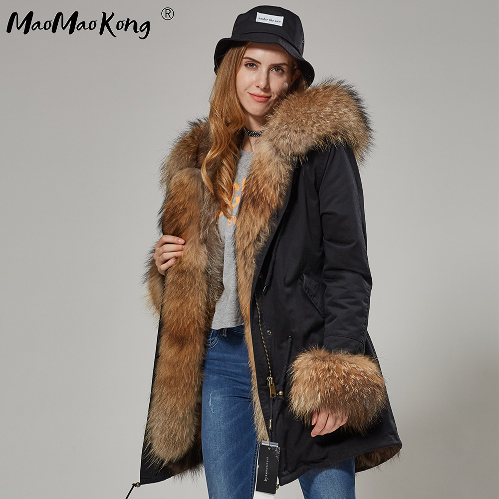 Winter woman Real Coat Women Jacket collar kurtka damska natural fox Raccoon Fur liner hooded Parkas 201111