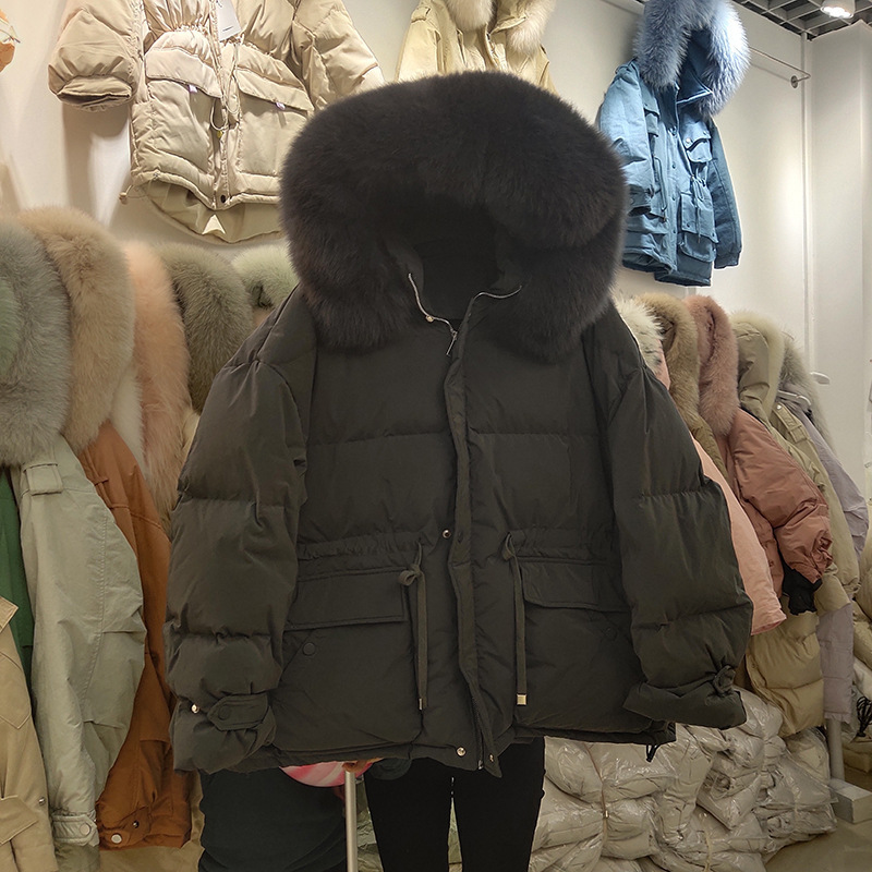 Janveny Women's Jacket Female Thicken Warm Winter Coat Women Large Real Fox Fur Hooded 90% White Duck Down Parkas 201019