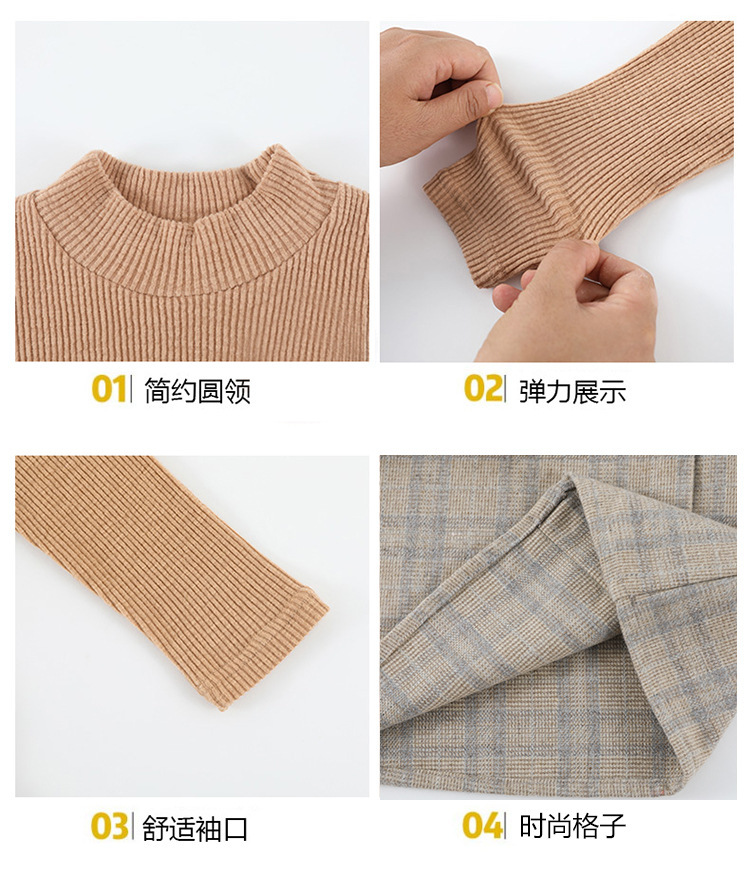 Korean Two Piece Set Baby Girls Knitted T-shirt + Suspender Dress Plaids Outfits Streetwear Toddler Kids Clothes 1 to 6 yrsX1019