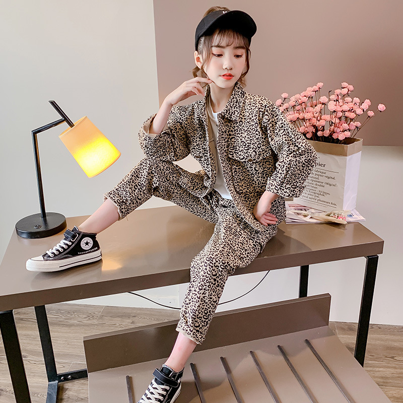 Girl'S Suit2020 New Style Korean-style Fashion Handsome Leopord Pattern Children Workwear Piece FX1019