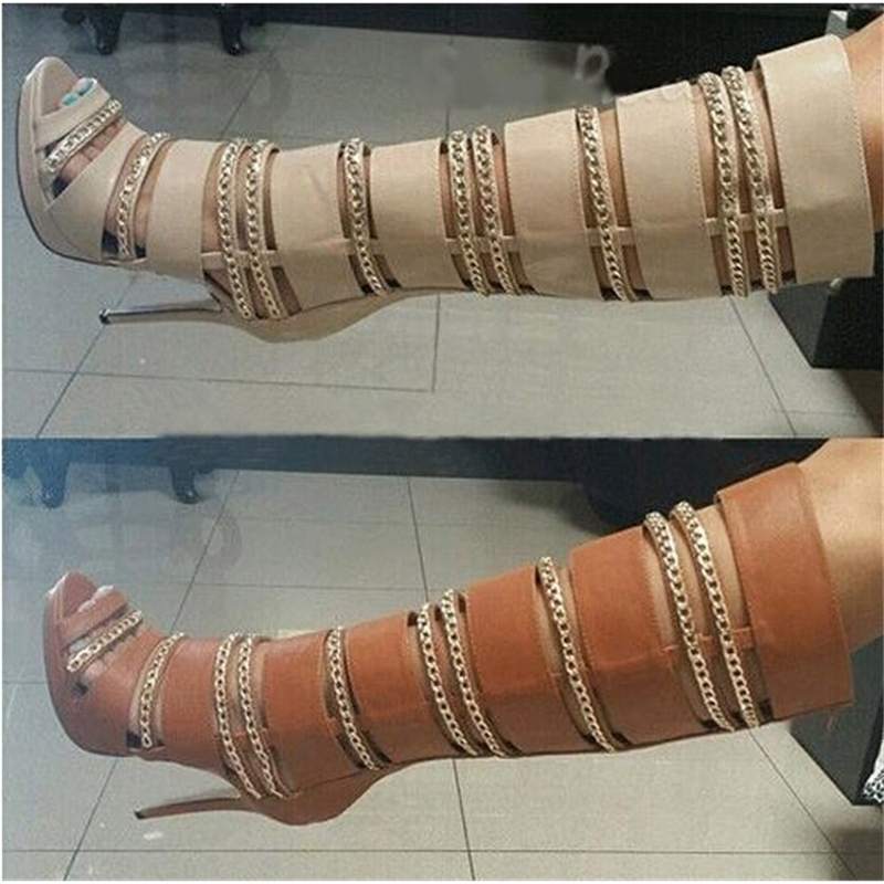 2020 Brown/beige Gold Chains Decoration Cut-outs Women Knee High-heeled in Super High Heels Toe Boots Eklp
2020 Brown/beige Gold Chains Decoration Cut-outs Women Knee High-heeled in Super High Heels Toe Boots Eklp
