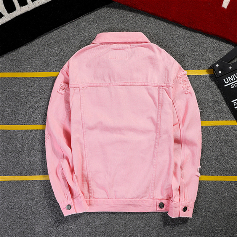 5XL 4XL Pink Ripped Denim Jackets Men/Women Hip Hop Holes Casual Fashion Distressed Streetwear Solid Male Jeans Jacket 201127