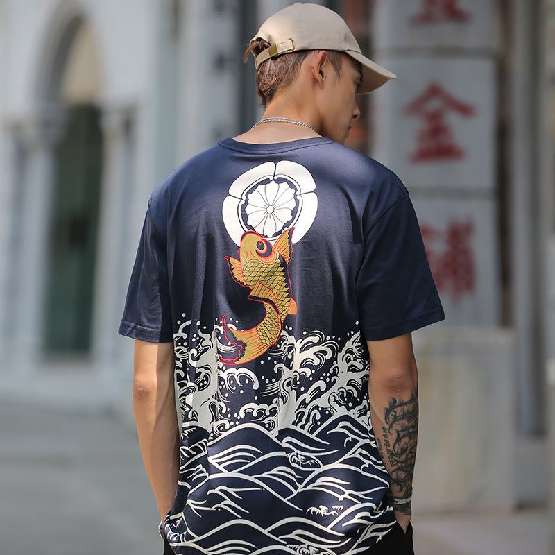 Men T Shirt 2020 Streetwear Japanese Harajuku Tshirt Koi Fish Wave Print Hip Hop T-Shirt Short Sleeve Summer Cotton Tops Tees LJ200827