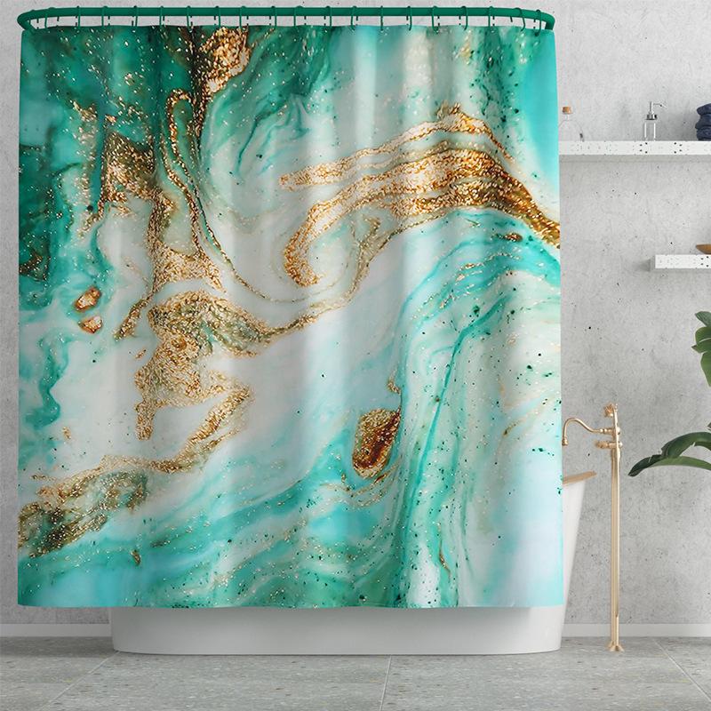 Abstract Bathroom Mat and Shower Curtain Set Home Decoration U-Shaped Toilet Rug Microfiber Toilet Carpet Seat Cover Mat