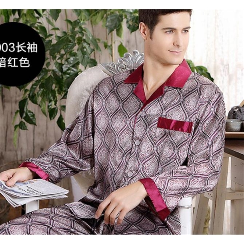 Spring Mens Stain Silk Pajama Set Pajamas Men Sleepwear Modern Style Silk Nightgown Home Male Satin Soft Cozy For Sleeping 201111