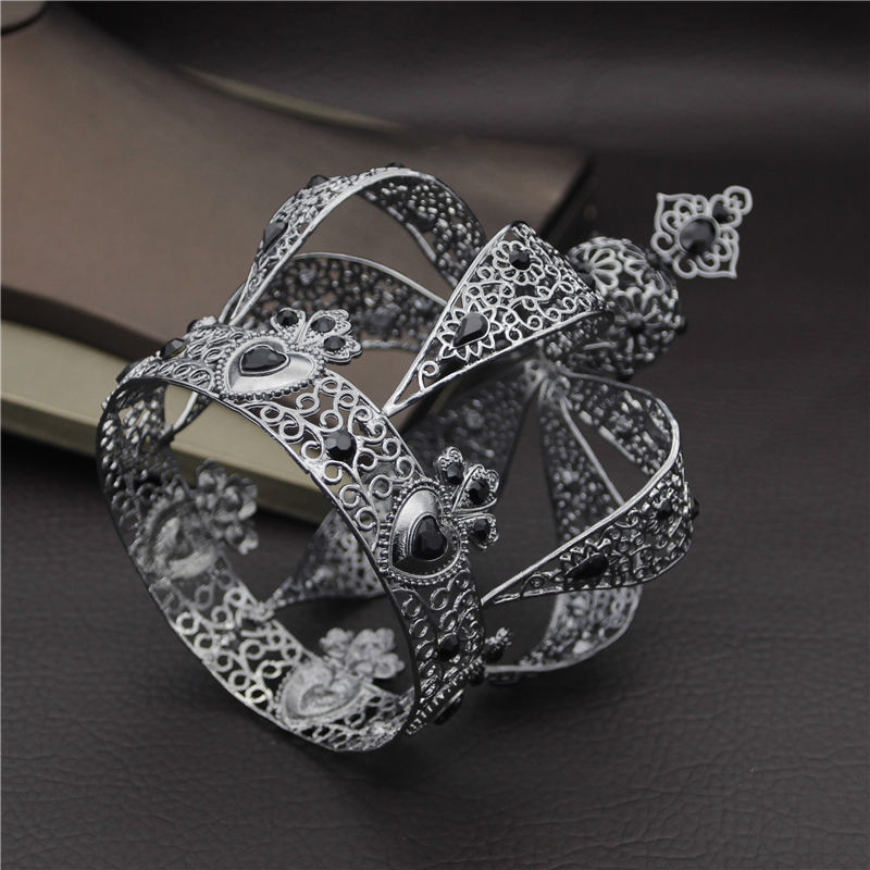 Popular Baroque Gold Silver Vintage Royal King Diadem Prom Party Male Cake Party Prom Wedding Hair Jewelry Man Crown Round T200110