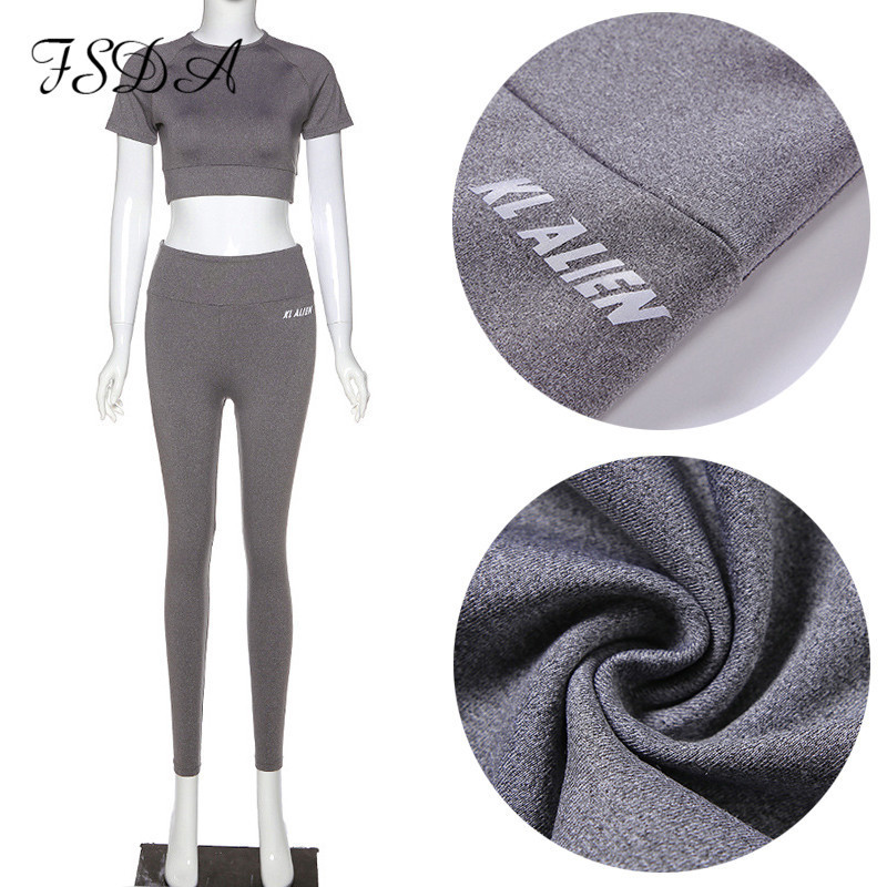 FSDA Summer Sport Set Women Short Sleeve Crop Top Reflective And Long Pants Tracksuit Two Piece Sets Streetwear Outfit 201104