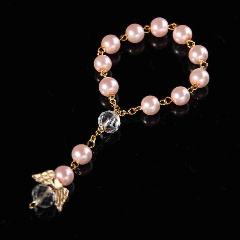 10pcs Ivory Color Baptism Favors with Angels Mini Rosaries Gold Plated Acrylic BeadsChristening Communion Finger Rosari 220124