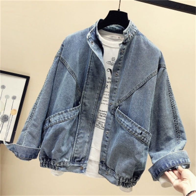 Guilantu Spring Denim Coat Women Mandarin Collar Single Breasted Solid Vintage Jeans Jacket Female Loose Streetwear Jackets 201112