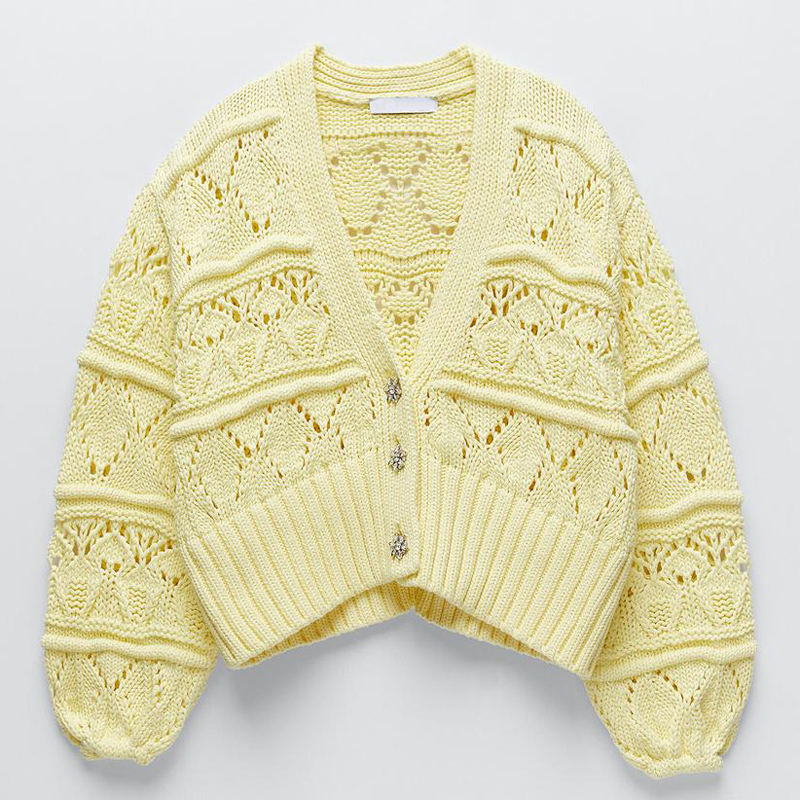 AGong Casual V Neck Sweaters Women Fashion Jewelry Buttons Yellow Sweater Women Elegant Single Breasted Sweater Female Ladies HG T200910