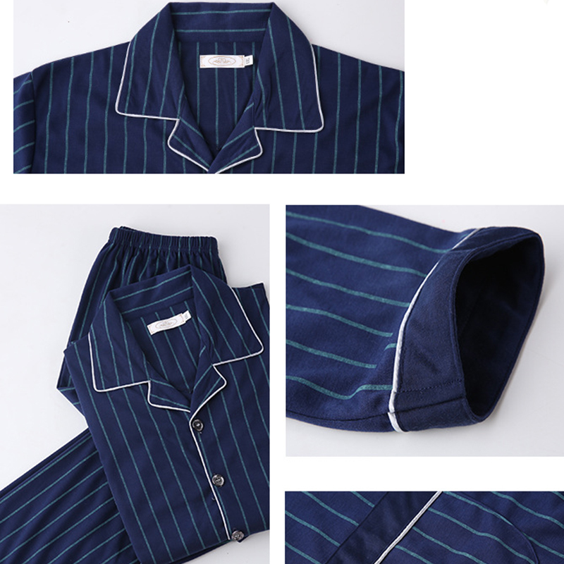 Men Pajamas Sets Cotton Pyjamas Sleepwear Nightwear Underwear Long Sleeve Printed Striped Casual Spring Autumn Winter SA0939 201111