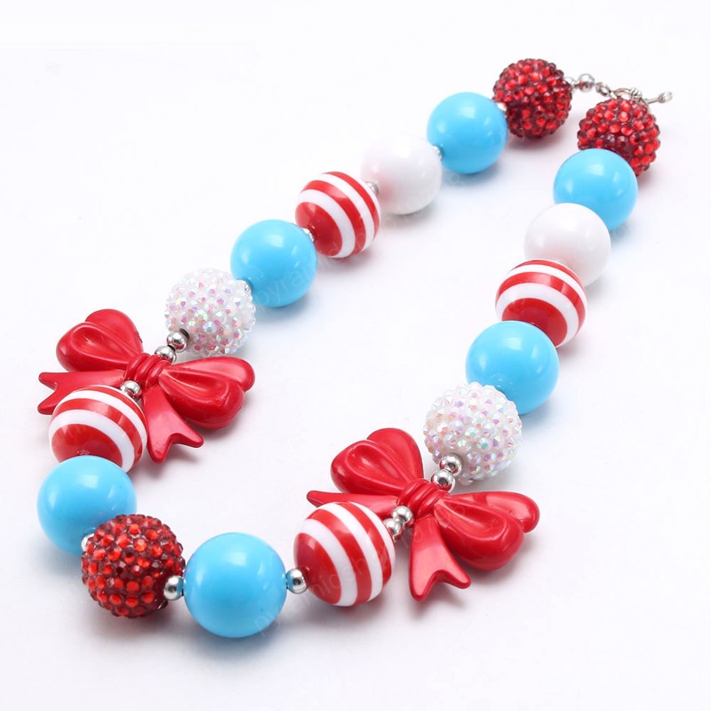 Nette Rote Schleife Baby Mädchen Perlen Halskette Mode Chunky Kaugummi Halskette Partei Schmuck Für Kind Kinder Geschenke Neue
