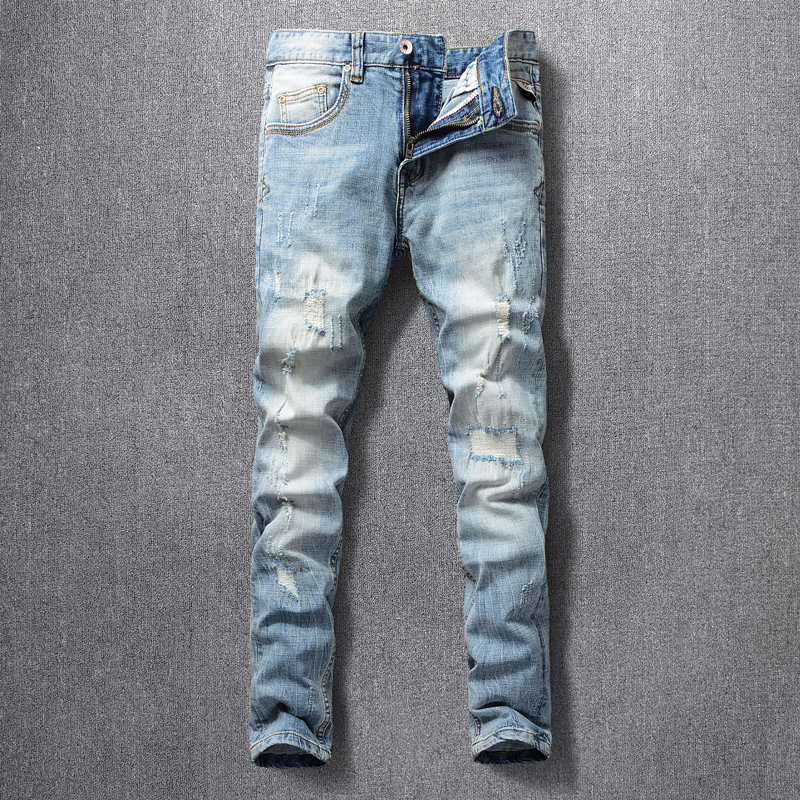 2021 New Estilo Moda Masculina Retro Luz Azul Elstico Fino Ajuste Rasgado Jeans Retalhos Vintage Designer 7ifw, Retro light blue
2021 New Estilo Moda Masculina Retro Luz Azul Elstico Fino Ajuste Rasgado Jeans Retalhos Vintage Designer 7ifw, Retro light blue
