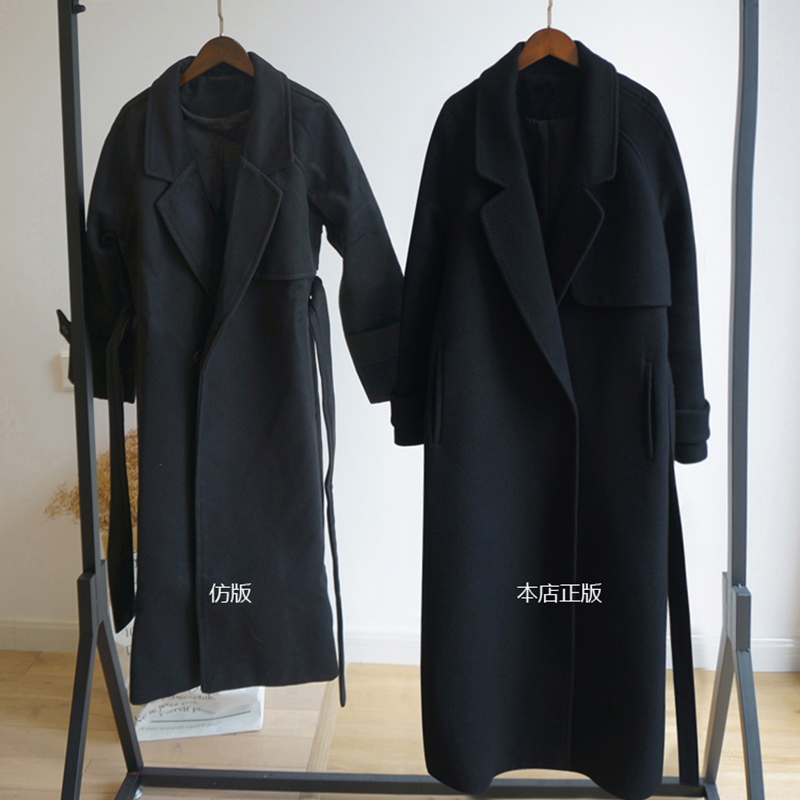 Woolen Autumn Winter Black Coat Women's Clothing Fashion Women Jacket Loose Belt Long Overcoat Female Casual Wool Coat 2