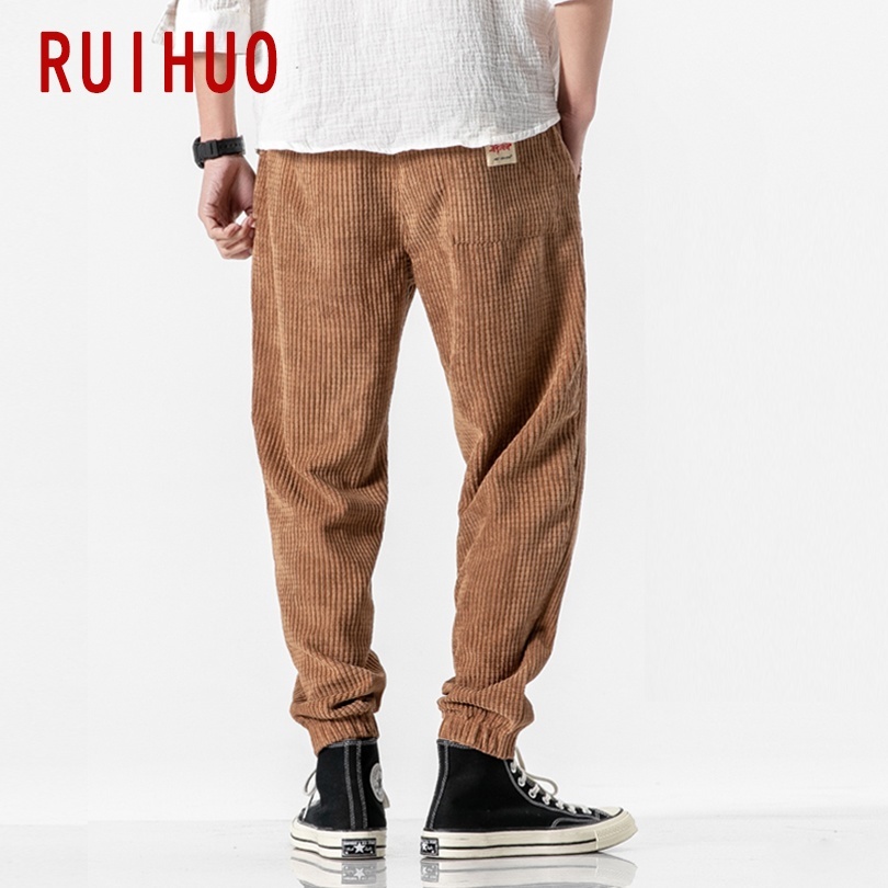 RUIHUO Autumn Corduroy Harem Pants Men Joggers Men's Pants Korean Streetwear Men's Casual Pants Hip Hop Tracksuit M-5XL 201112