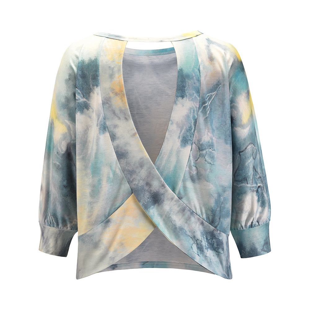 Round neck open back sweater 2021 autumn and winter new women's gradient color long-sleeved tie-dye loose sexy top women