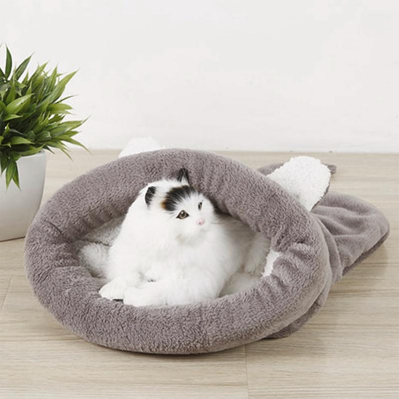Cute Cat Beds Sleeping Bag Winter Warm Small House For Animals Soft Nest Cushion Pet Sleep