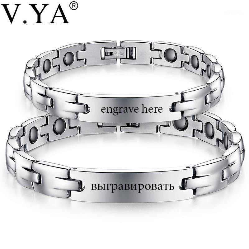 V.YA Fashion Free Engrave Couple Bracelets Customize Stainless Steel Charm ID Bracelet Jewelry For Lover Women Men Gift Dropship1