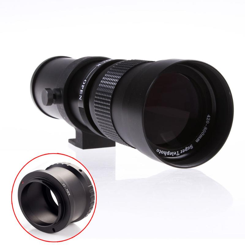 420-800mm F/8.3-16 Telephoto Zoom Lens + T Mount T2 Adapter for Camera Sony E-Mount NEX 3 5 6 7 A7S Cameras
420-800mm F/8.3-16 Telephoto Zoom Lens + T Mount T2 Adapter for Camera Sony E-Mount NEX 3 5 6 7 A7S Cameras