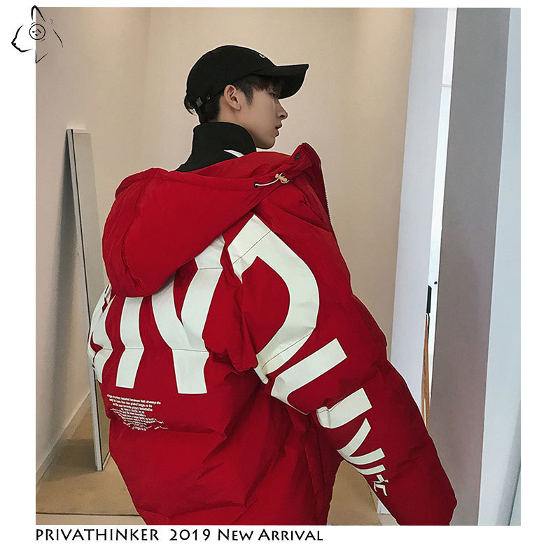 Privathinker Thick Warm Men Winter Jacket Clothes Casual Loose Harajuku Mens Parkas Coats Hooded Print Red Male Windbreaker T200117