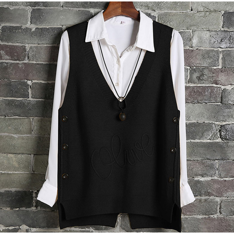 Woman Short Sleeveless Knitted Sweater Vest Waistcoat Side Buttons Casual Vest Female Pullover Plus Size Fashion Autumn Lady Top 201211