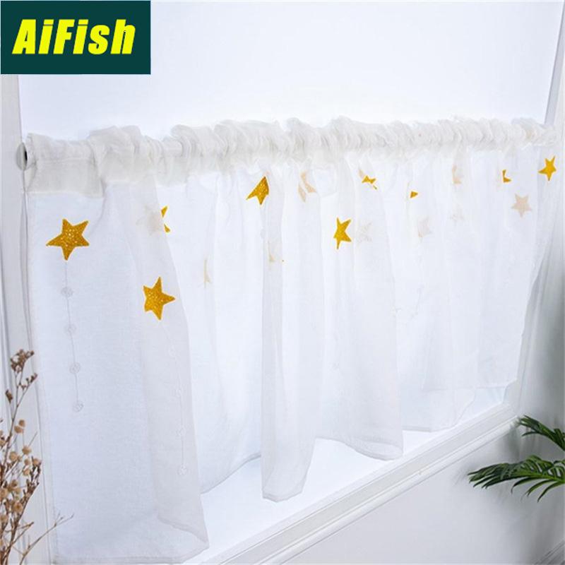 Simple Modern Embroidery Blue Star Curtains Kitchen Porch Short Curtain Door Curtain Study Decoration Short DL052-3, Color 1 tulle
Simple Modern Embroidery Blue Star Curtains Kitchen Porch Short Curtain Door Curtain Study Decoration Short DL052-3, Color 1 tulle