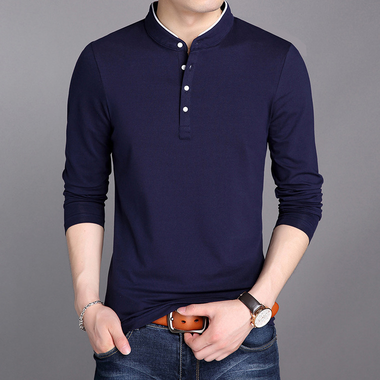2021 Brand New Autumn Men's T-shirt Four-button Long-sleeved T-shirt for Male Vertical Collar Pure Color Tops Tshirt kg-362, Navy blue
2021 Brand New Autumn Men's T-shirt Four-button Long-sleeved T-shirt for Male Vertical Collar Pure Color Tops Tshirt kg-362, Navy blue