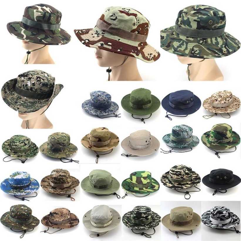 

Mens Summer Bucket Hats Wide Brim Sun Cap Military Camo Hunting Fishing Hiking Solid Camouflage Big Round Sunshade Hat 220114, Army green