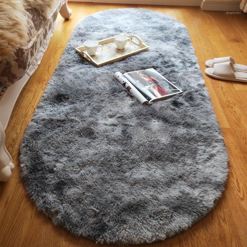 

Bedroom Water Absorption Carpet Tie Dyeing Plush Soft Shaggy Rug Oval Carpets For Living Room Child Bedroom Anti-slip Floor Mats1, Brown