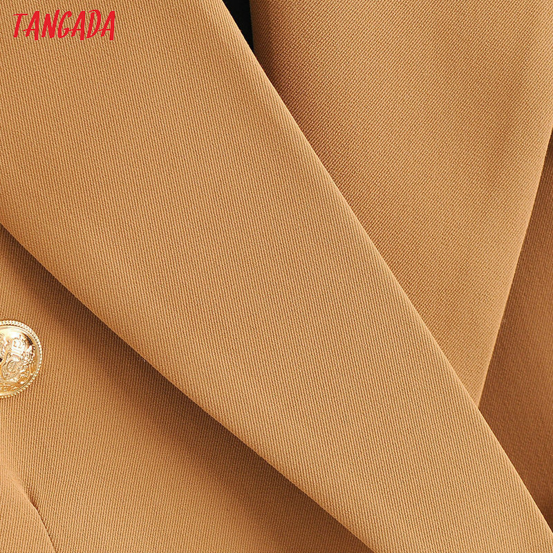 Tangada women solid double breasted blazer female autumn winter elegant jacket ladies business formal suits DA15 201114
