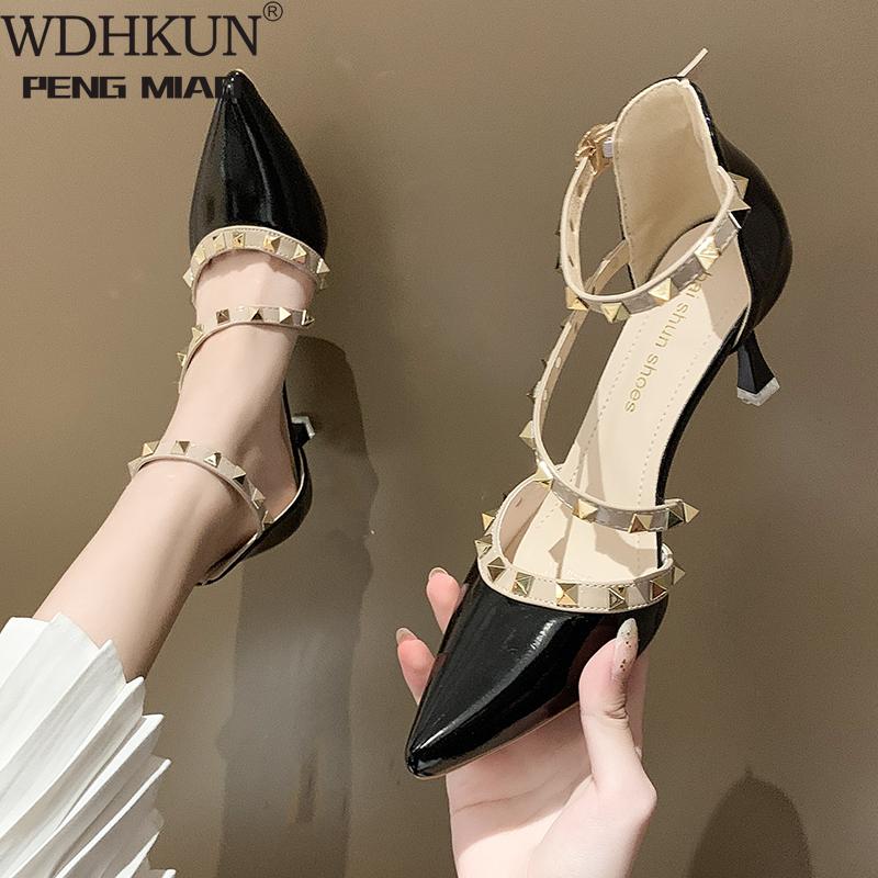 Dress Shoes Women's Summer Sandals Pointed High-heeled Stiletto Patent Leather Rivet Single Was Thin Buckle, Beige
Dress Shoes Women's Summer Sandals Pointed High-heeled Stiletto Patent Leather Rivet Single Was Thin Buckle, Beige