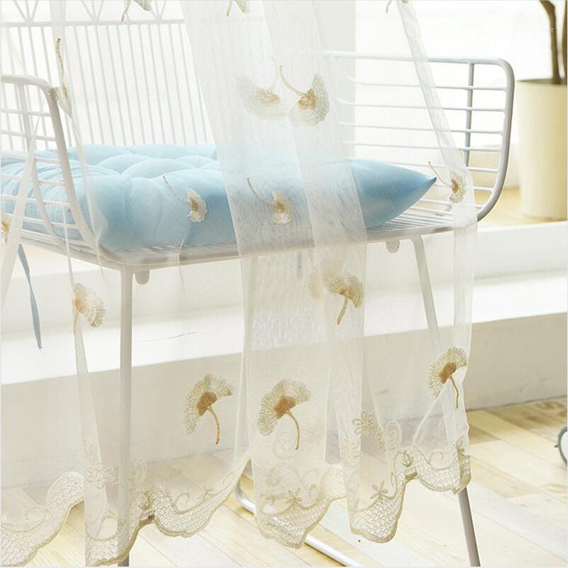

Pastoral White Dandelion Embroidery Lace Tulle Curtains for Living Room Bedroom Pink Sheer Window Screen Curtain for Kitchen1, Blue