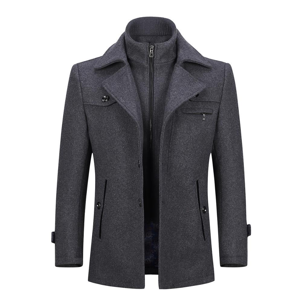 YOUTHUP Winter Men's Double Collar Coat Casual Coat Single Breasted Thick Coats Overcoats Topcoat Mens Streetwear 4 Colors 201222