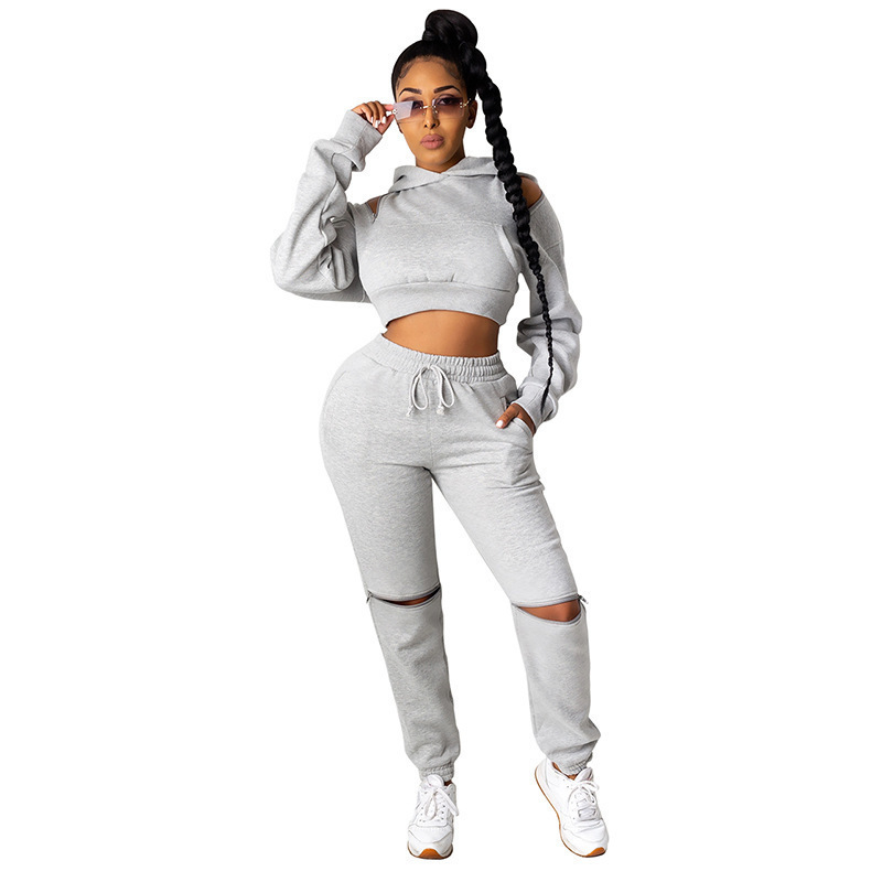 Women Clothing tracksuits Two Piece Set Winter Tracksuit Ladies Hooded Strapless Pullover Long Pants Suits Female Casual Sports Outfits