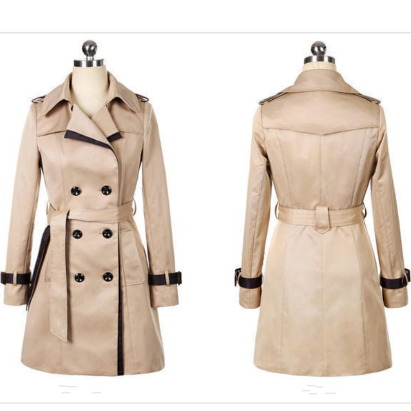Windbreaker Fashion Women Thin Trench Coat Turndown Collar Double Breasted Patchwork Long Trench Coat Slim Plus Size 201030