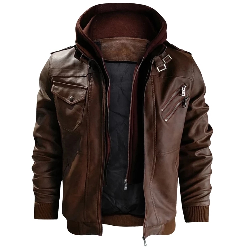Mens Warm Jacket Winter Motorcycle Leather Jacket Windbreaker Hooded PU Jacket Male Outwear Waterproof Jackets And Coats For Men 201127