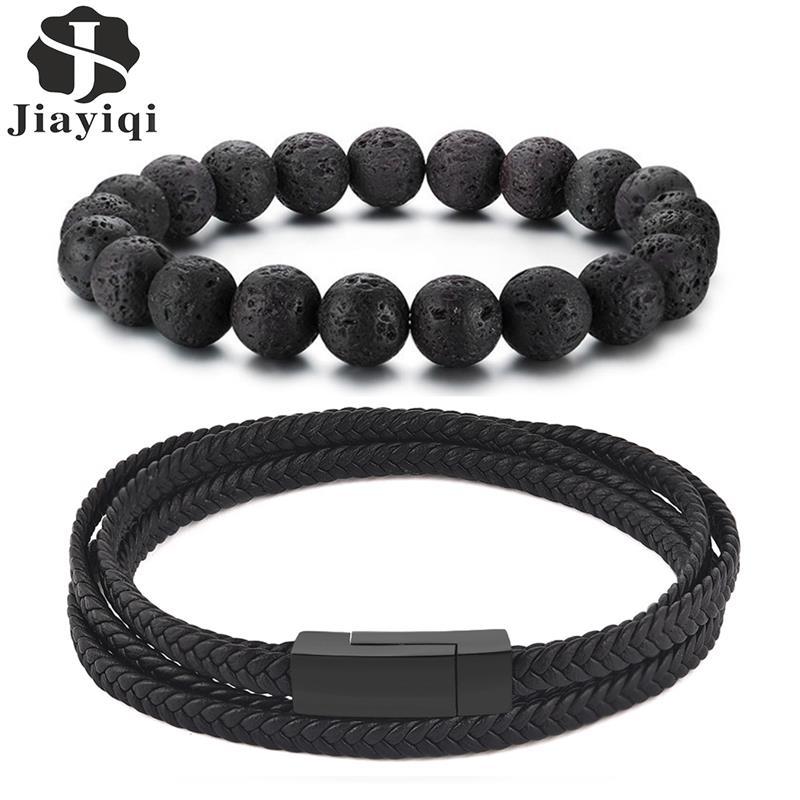 2pcs Mens Bracelets Mutilayer Leather Natural Lava Stone Beaded Charm Bracelet 2020 New Fashion Punk Male Jewelry Christmas Gift
2pcs Mens Bracelets Mutilayer Leather Natural Lava Stone Beaded Charm Bracelet 2020 New Fashion Punk Male Jewelry Christmas Gift
