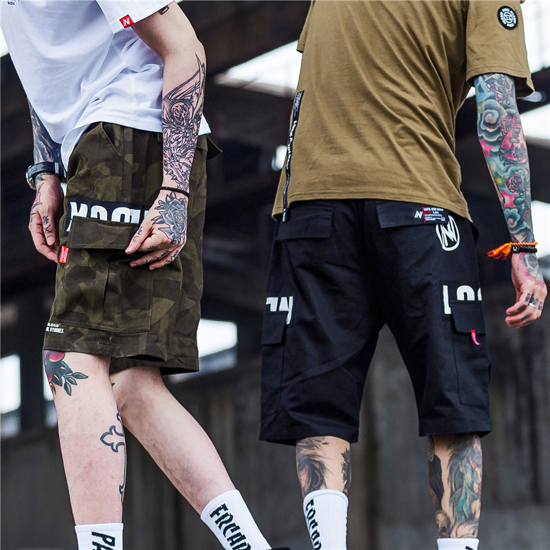 Aelfric Eden Hip Hop Cargo Shorts Men 2020 Summer Letter Print Camouflage Print Streetwear Shorts Knee Length Short Joggers T200512