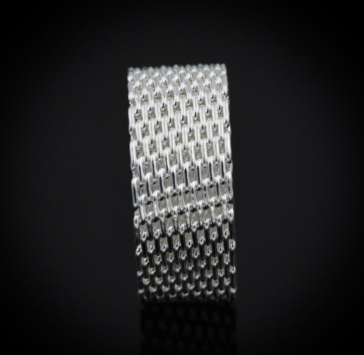 925 Sterling Silver plating Ring 10MM Weave Mesh Finger Ring Band ring for Women Fashion Wedding Jewelry Gift MOQ 20 pcs size US 6-9