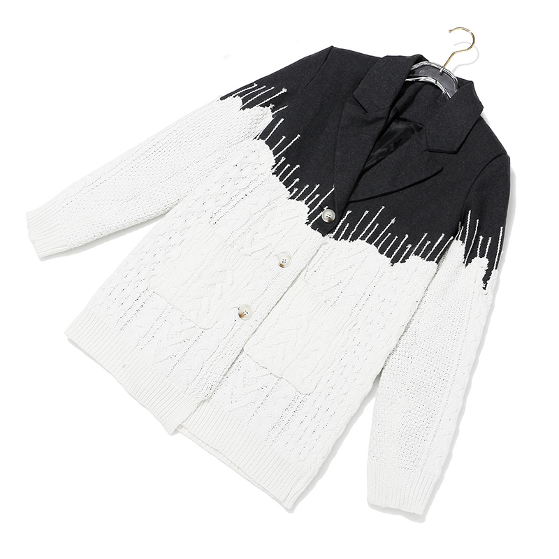 [EAM] Loose Fit Contrast Color Knitting Split Woolen Coat Parkas New Long Sleeve Women Fashion Tide Spring Autumn 2021 JZ248 201222