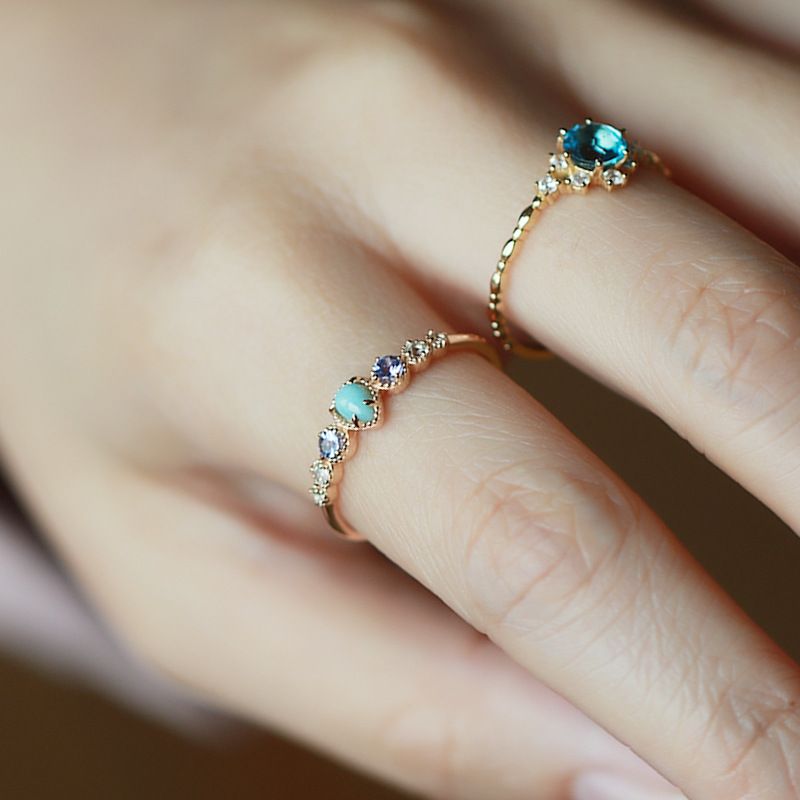 LAMOON 925 Sterling Silver Ring For Women Sea Pattern Larimar Tanzanite White Topaz Gemstone Gold Plated Fine Jewelry LMRI144 201112