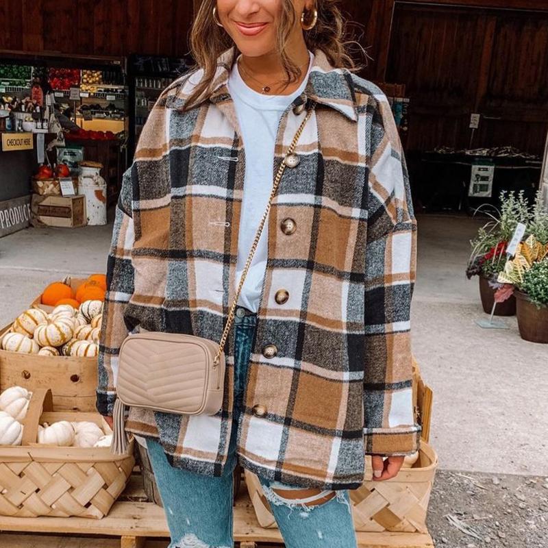 Women check overshirt Turn-dowm Collar overshirt with long sleeves fastening with plastic buttons Female top Mujer N50
Women check overshirt Turn-dowm Collar overshirt with long sleeves fastening with plastic buttons Female top Mujer N50